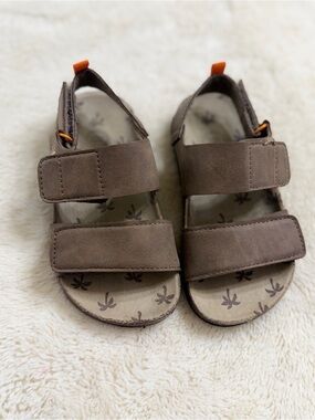 wonder nation Brown Double-Strap Kids Sandals with Orange Tabs